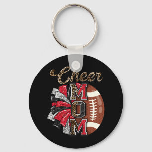 Football Cheer Mum Red Black Pom Leopard Key Ring