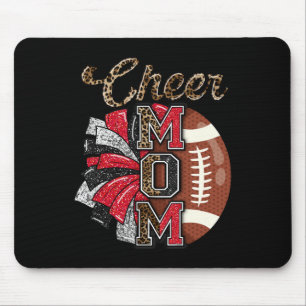 Football Cheer Mum Red Black Pom Leopard Mouse Mat