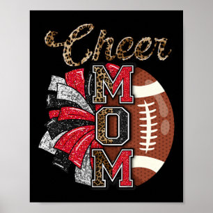 Football Cheer Mum Red Black Pom Leopard Poster