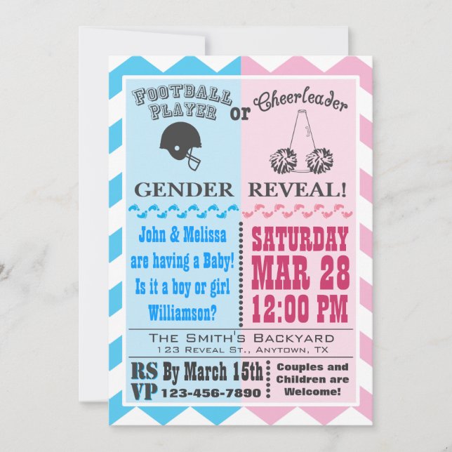 Football Cheerleader Gender Reveal Invitation (Front)