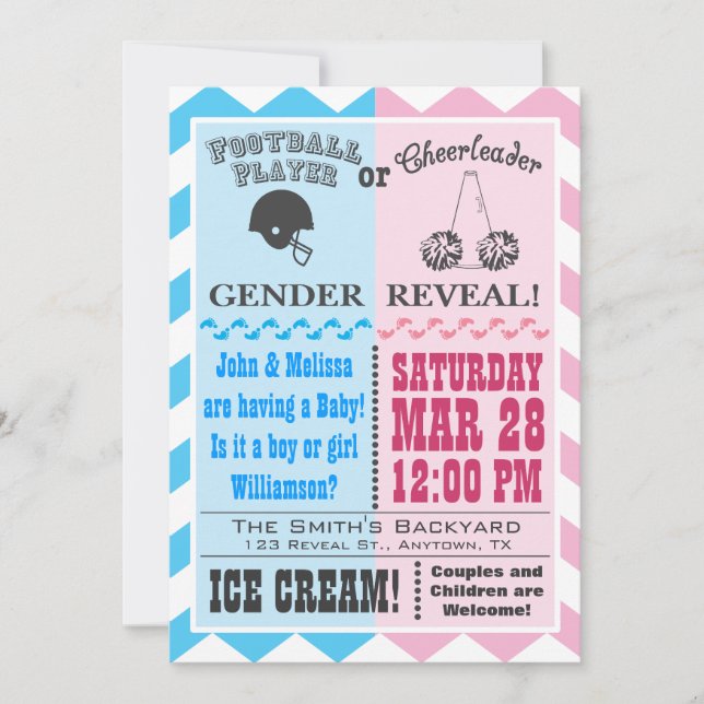 Football Cheerleader Gender Reveal Invitation Blan (Front)