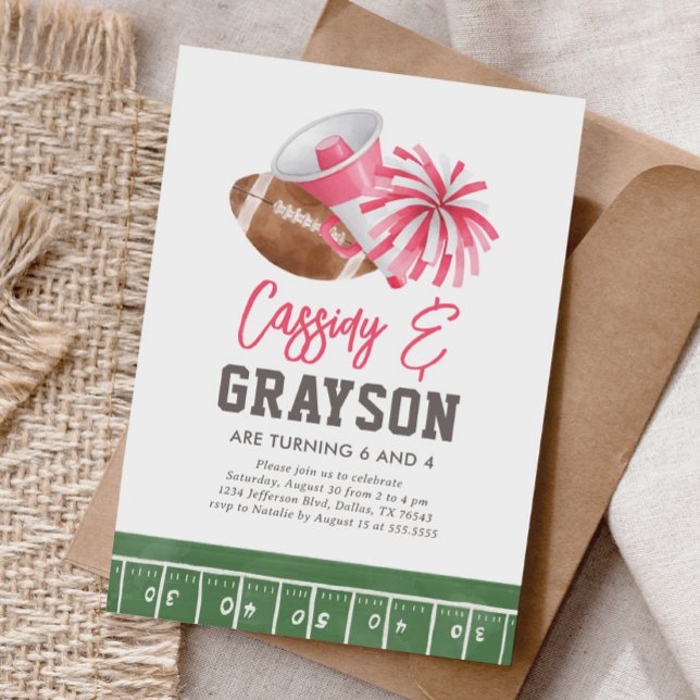 Football Cheerleading Joint Birthday Invitation (Creator Uploaded)