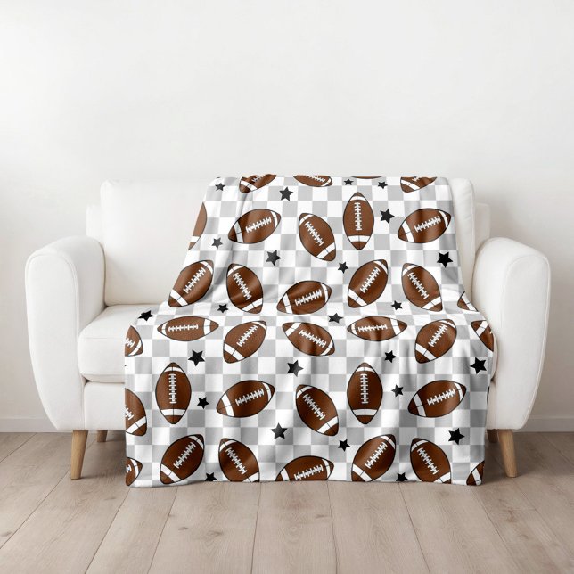 Football Chequered Star Pattern Grey Fleece Blanket (Creator Uploaded)
