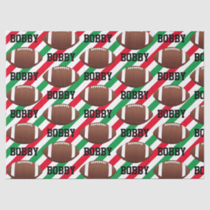 Football Christmas Add Name Stripe Red & Green Tissue Paper
