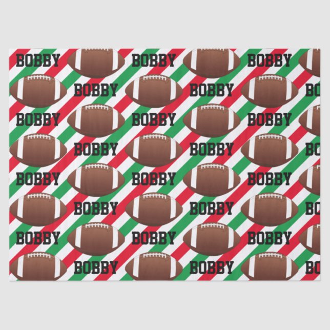 Football Christmas Add Name Stripe Red & Green Tissue Paper (Front)