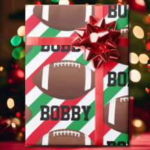 Football Christmas Add Name Stripe Red & Green