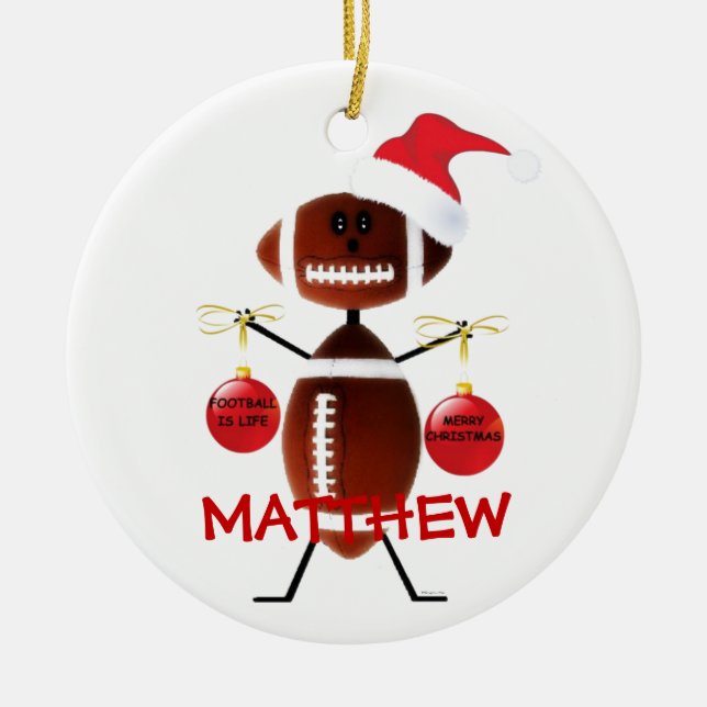 Football Christmas Cartoon Ceramic Tree Decoration (Front)