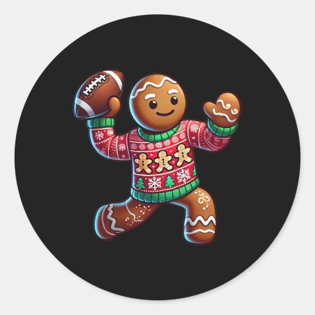 Football Christmas Gingerbread Man Football Ugly C Classic Round Sticker (Front)