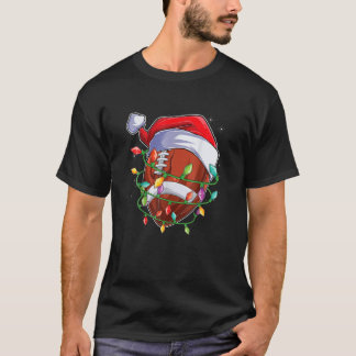 Football Christmas Lights Sport Xmas Santa Hat Mer T-Shirt