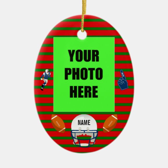 Football Christmas Photo Ceramic Tree Decoration (Front)