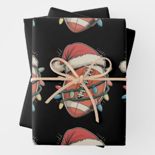 Football Christmas Santa Hat Holiday Sports Wrapping Paper Sheet