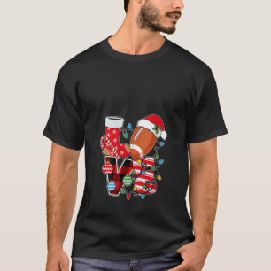 Football Christmas Socks Santa Hat Plaid Christmas T-Shirt