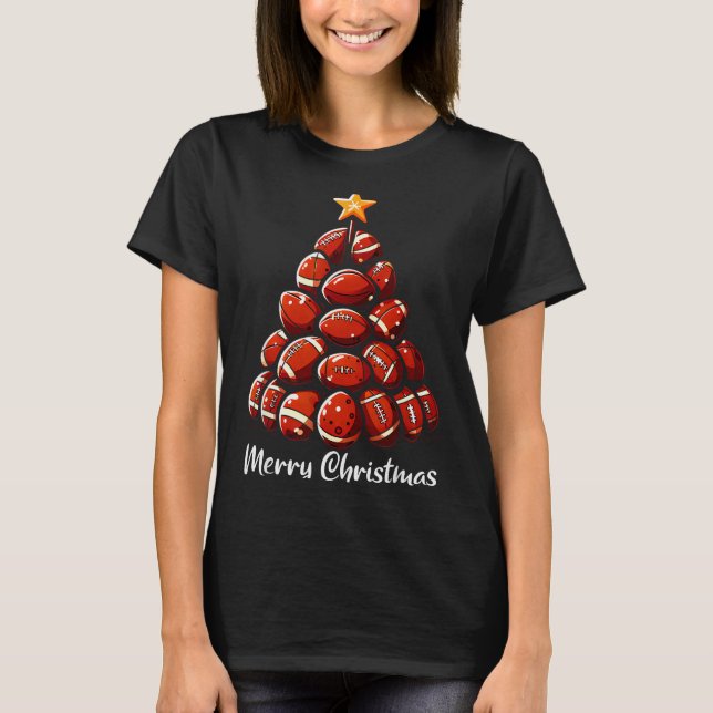 Football Christmas Tree Lights Funny Football Play T-Shirt (Front)