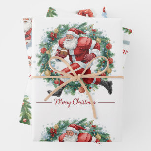 Football Christmas with Santa Claus Wrapping Paper Sheet