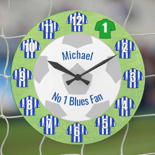 Football Clock - Blue and White Striped Shirts