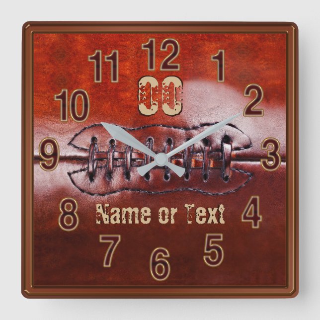Football Clock, Football Bedroom Ideas Decorating Square Wall Clock (Front)