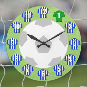 Football Clock - with blue striped Shirts