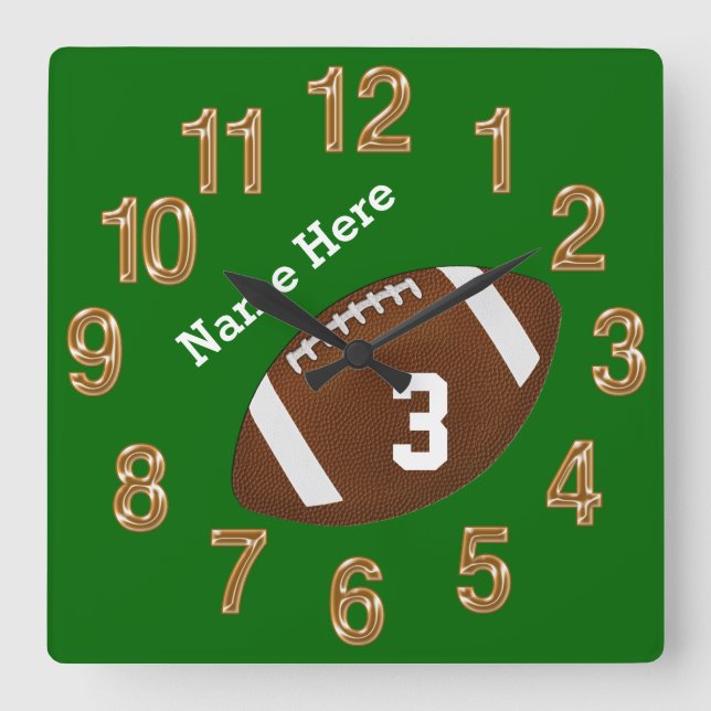 Football Clocks with YOUR NAME and JERSEY NUMBER (Front)