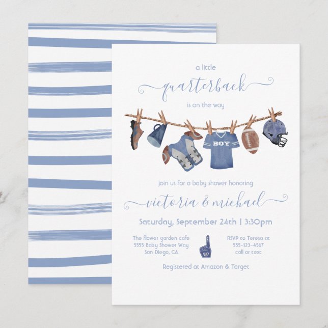 Football Clothesline Baby Shower Invitation (Front/Back)