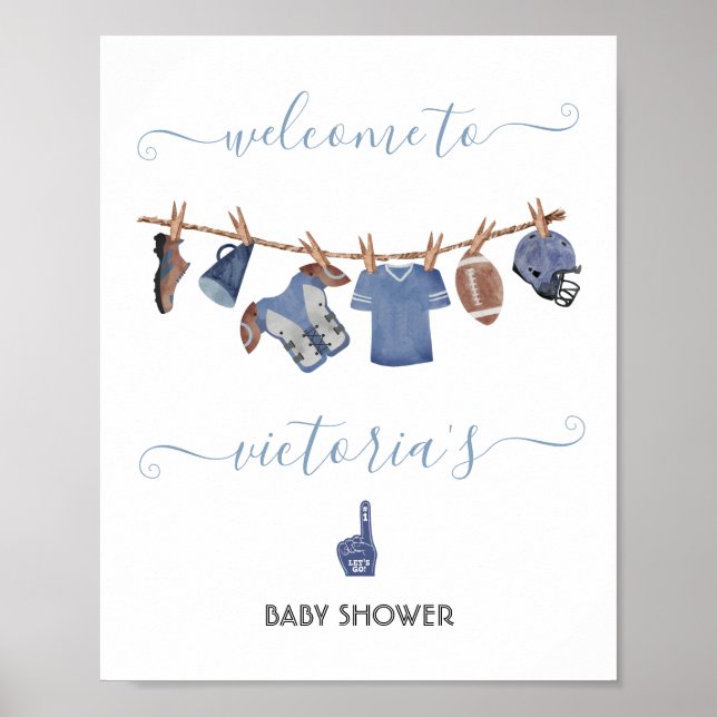Football Clothesline Baby Shower Welcome sign (Front)