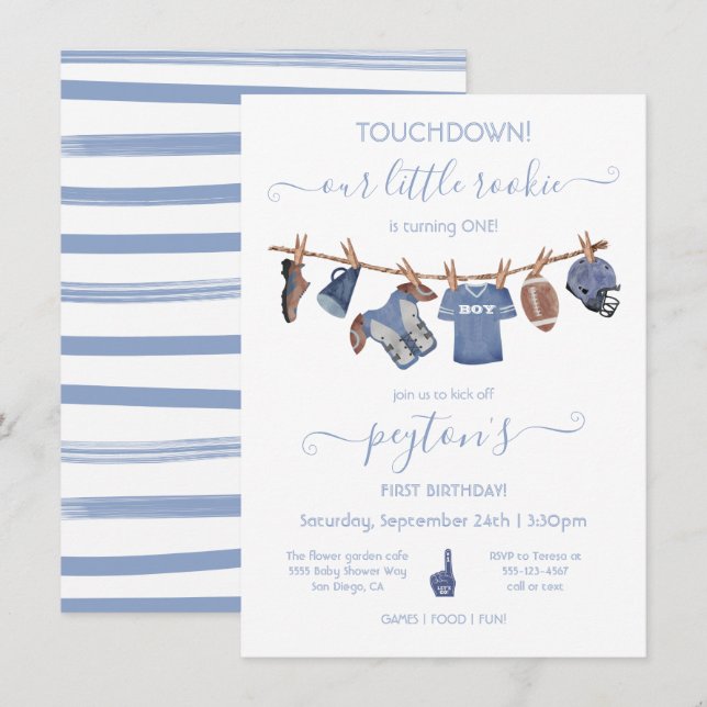Football Clothesline Birthday Party Invitation (Front/Back)