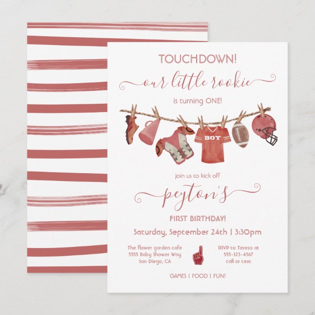 Football Clothesline Birthday Party Invitation (Front/Back)