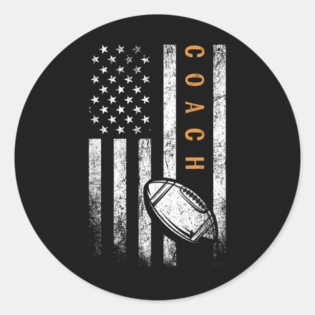 Football Coach American Flag Football Trainer Coac Classic Round Sticker (Front)