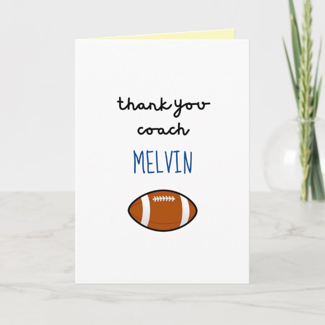 Football Coach Appreciation Card, Thank You Card (Front)