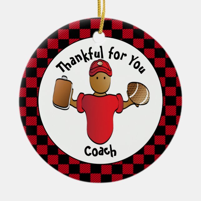 Football Coach Cartoon Ethnic Thank You Keepsake Ceramic Tree Decoration (Front)