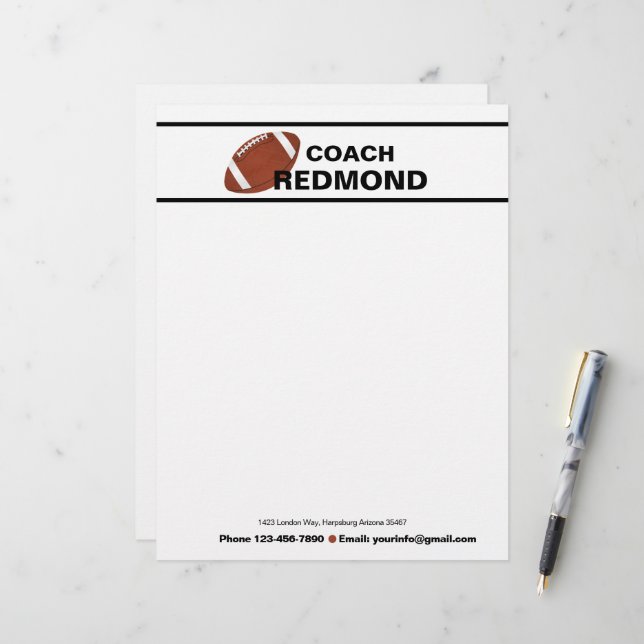 Football Coach Custom Letterhead (Front/Back In Situ)