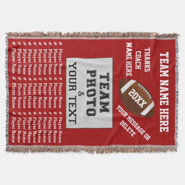 Football Coach Gifts, Your PHOTO, TEXT, COLORS Throw Blanket (Front)