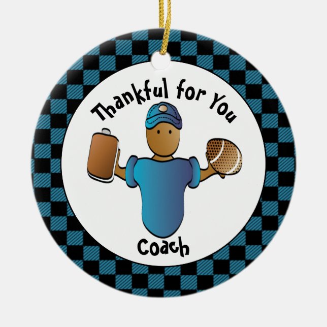 Football Coach Present Male Cartoon Personalised Ceramic Tree Decoration (Front)
