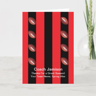Football Coach Red and Black Blank Inside Thank You Card