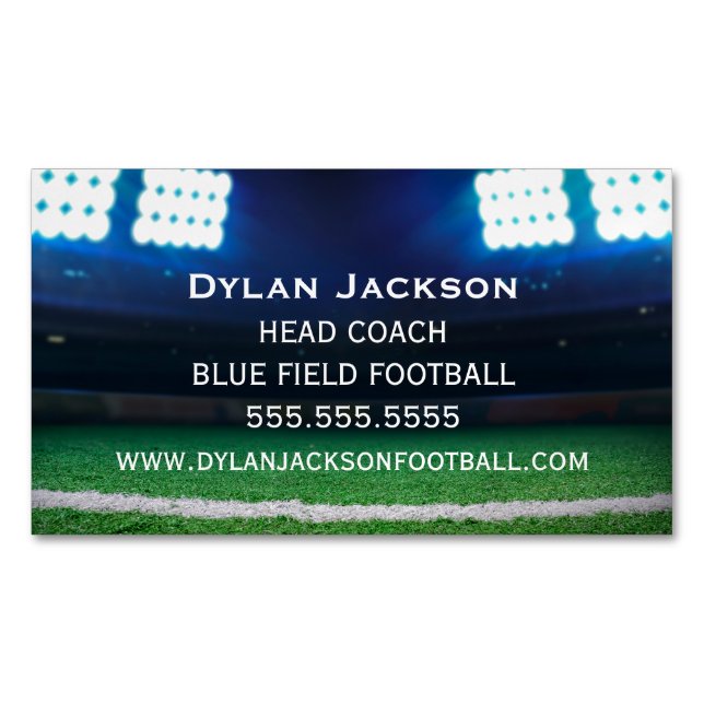 Football Coach Sports Stadium Photograph Magnetic Business Card (Front)