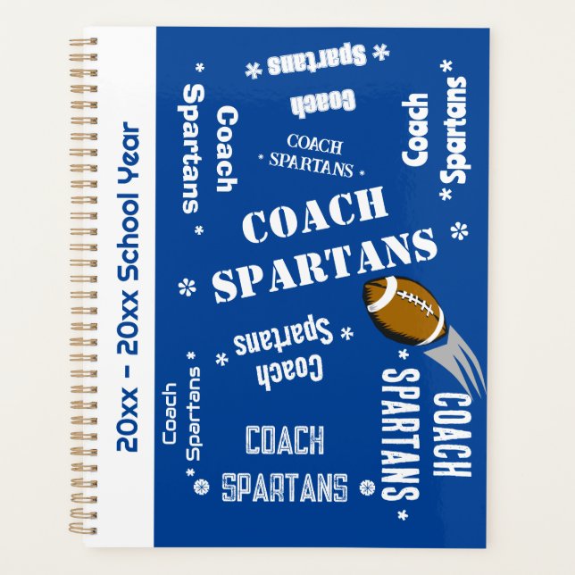 Football Coach Team Personalised Blue and White Planner (Front)