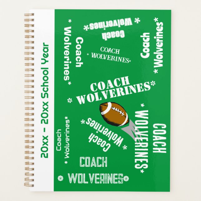Football Coach Team Personalised Green and White Planner (Front)
