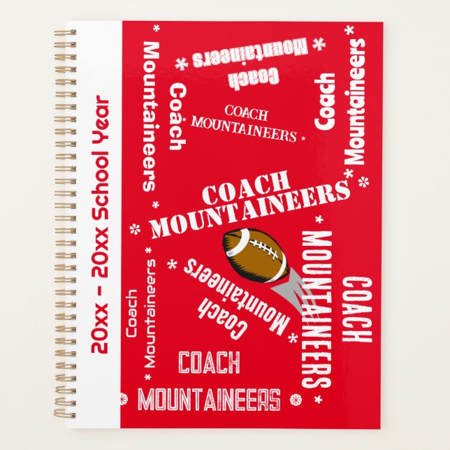 Football Coach Team Personalised Red and White Planner (Front)