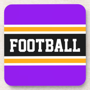 FOOTBALL Cool Bright Purple Yellow Black Stripes Coaster