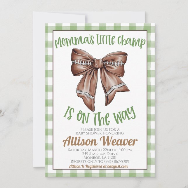 Football Coquette Baby Shower Invitation (Front)