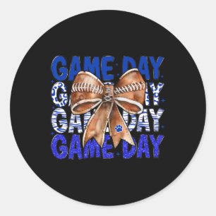 Football Coquette Bow Blue Bulldogs Game Day Women Classic Round Sticker