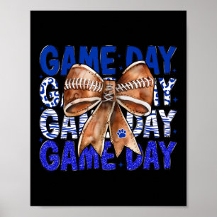 Football Coquette Bow Blue Bulldogs Game Day Women Poster
