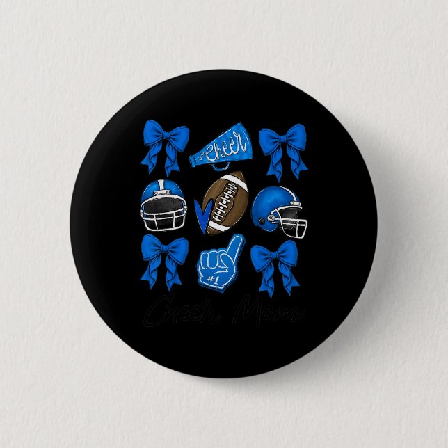 Football Coquette Bow Cheer Mum Blue  6 Cm Round Badge (Front)
