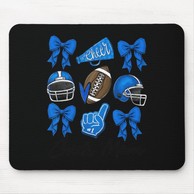 Football Coquette Bow Cheer Mum Blue  Mouse Mat (Front)