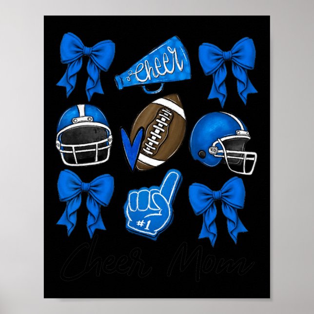 Football Coquette Bow Cheer Mum Blue  Poster (Front)