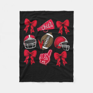 Football Coquette Bow Cheer Mum Red  Fleece Blanket