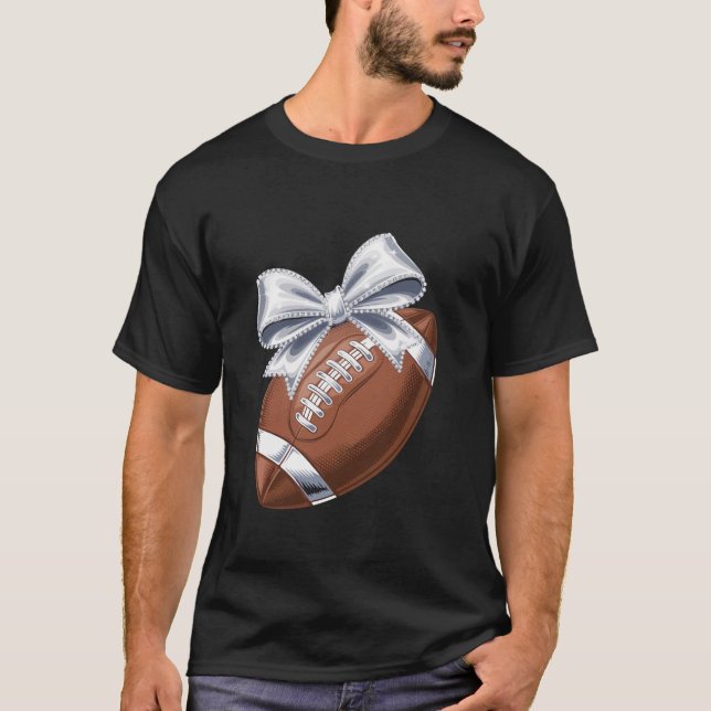 Football Coquette Bow Football Mum Game Day Women  T-Shirt (Front)