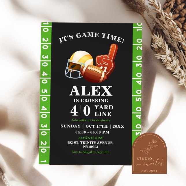 Football Crossing Yard Line Adult Birthday Invitation (Creator Uploaded)