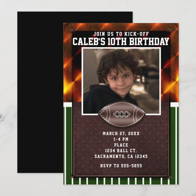 Football Custom Photo Birthday Party Invitations (Front/Back)