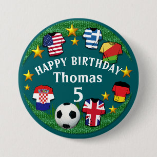 Football Custom Text Birthday Name Age 3 Cm Round 7.5 Cm Round Badge