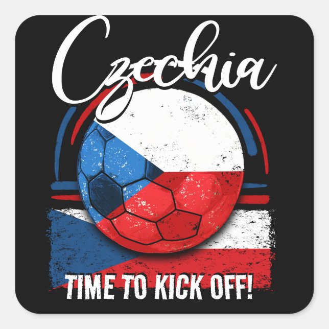 Football Czechia Flag, European Soccer Square Sticker (Front)
